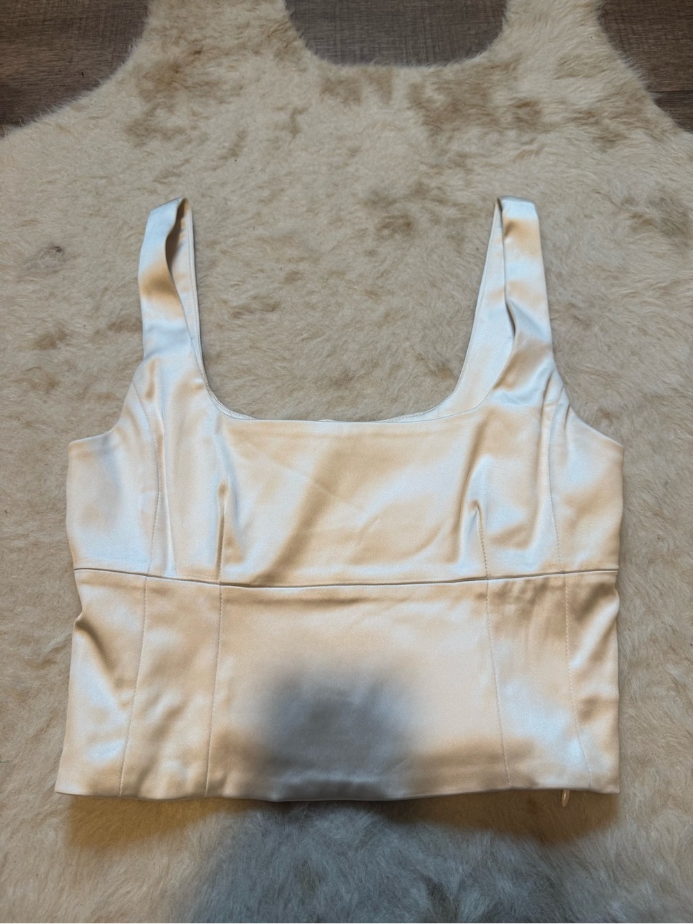 Aritzia Cream Satin Square-Neck Crop Top